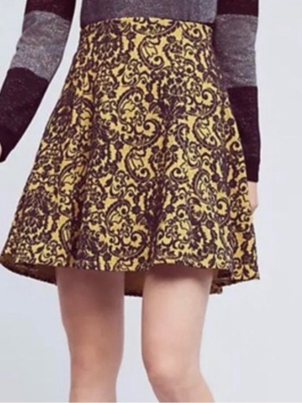 Maeve Eliza Yellow and Navy Floral Brocade Skater Skirt